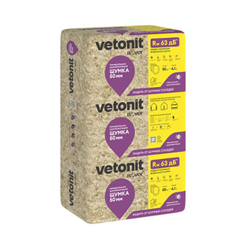 Шумоизоляция Vetonit (Изовер) Шумка 50x610x1000 мм (1уп=0,305м3=6,1м2) 